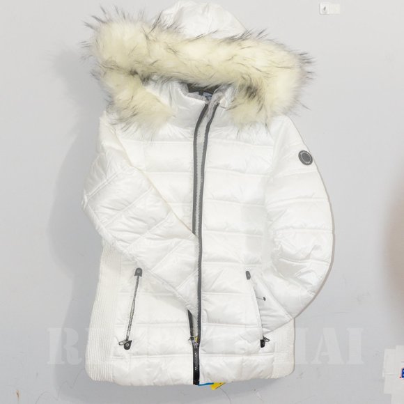 NWT Nautica Women's Zip Off Hood Faux Fur Trim Puffer Jacket WHITE - Picture 5 of 13